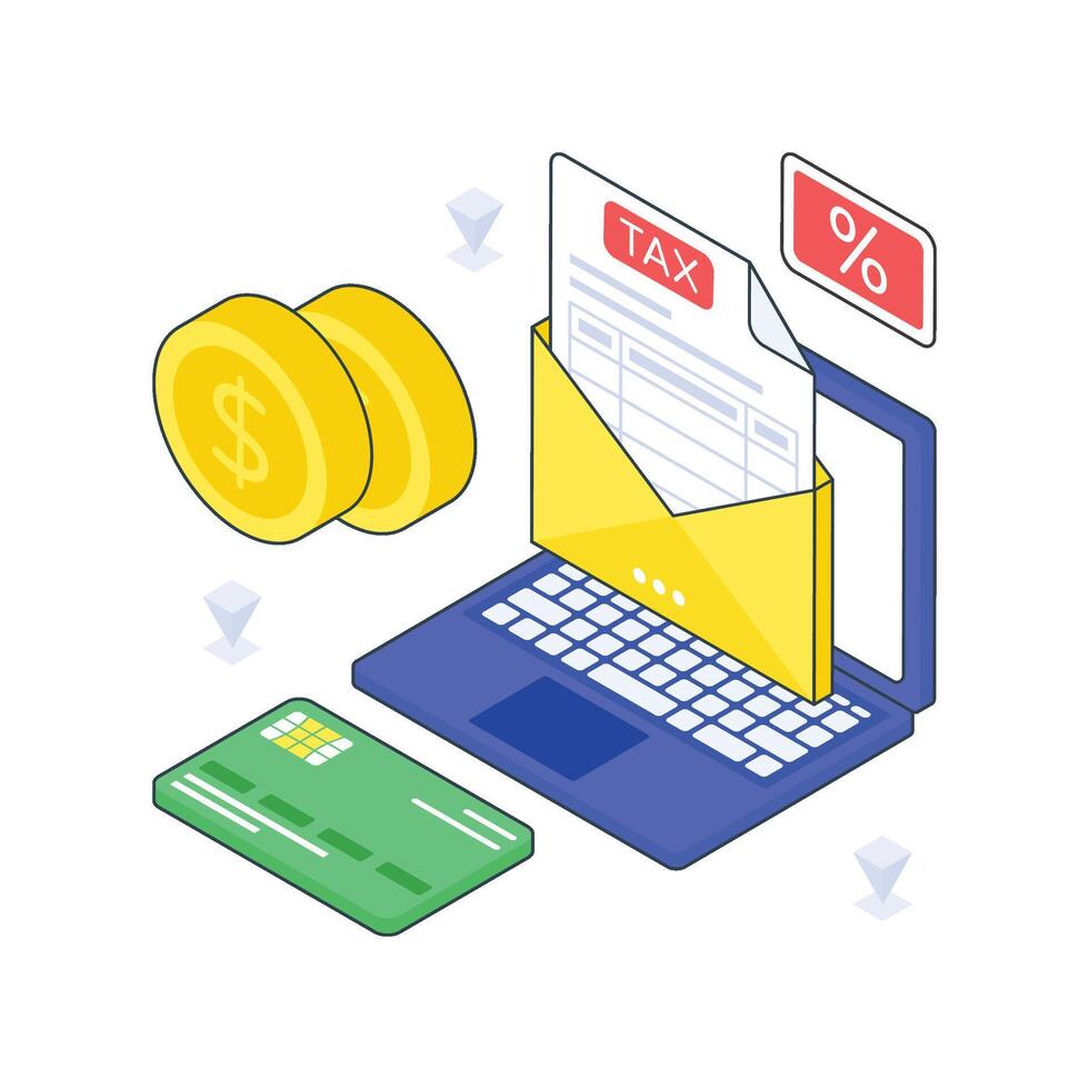 Tax Mail isometric Colored illustration. vector