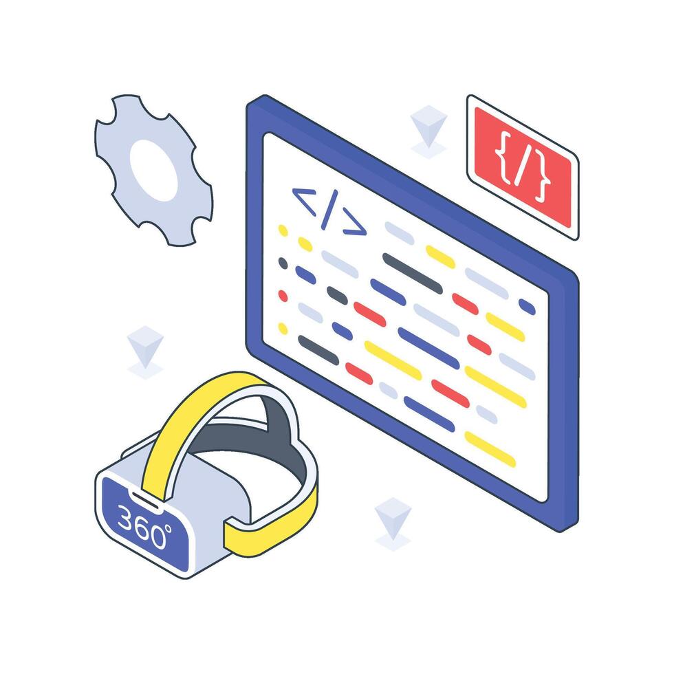 VR Programming isometric Colored illustration vector