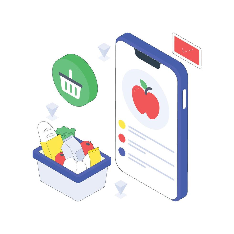 Grocery App isometric Colored illustration. vector