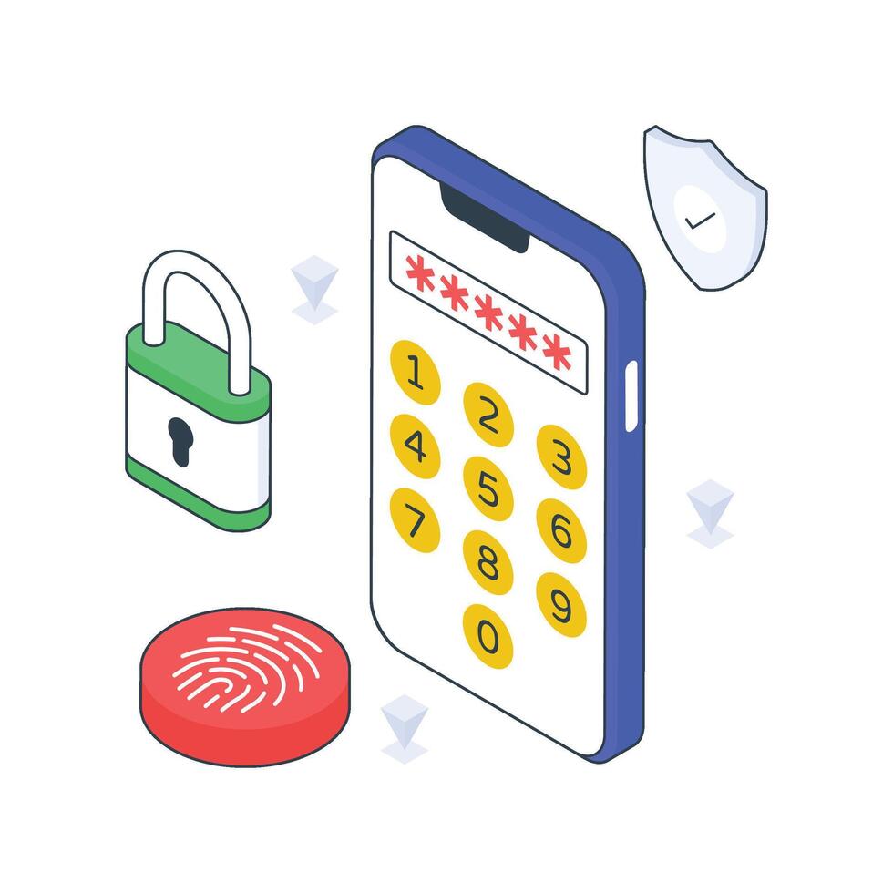 Mobile Passcode isometric Colored illustration vector