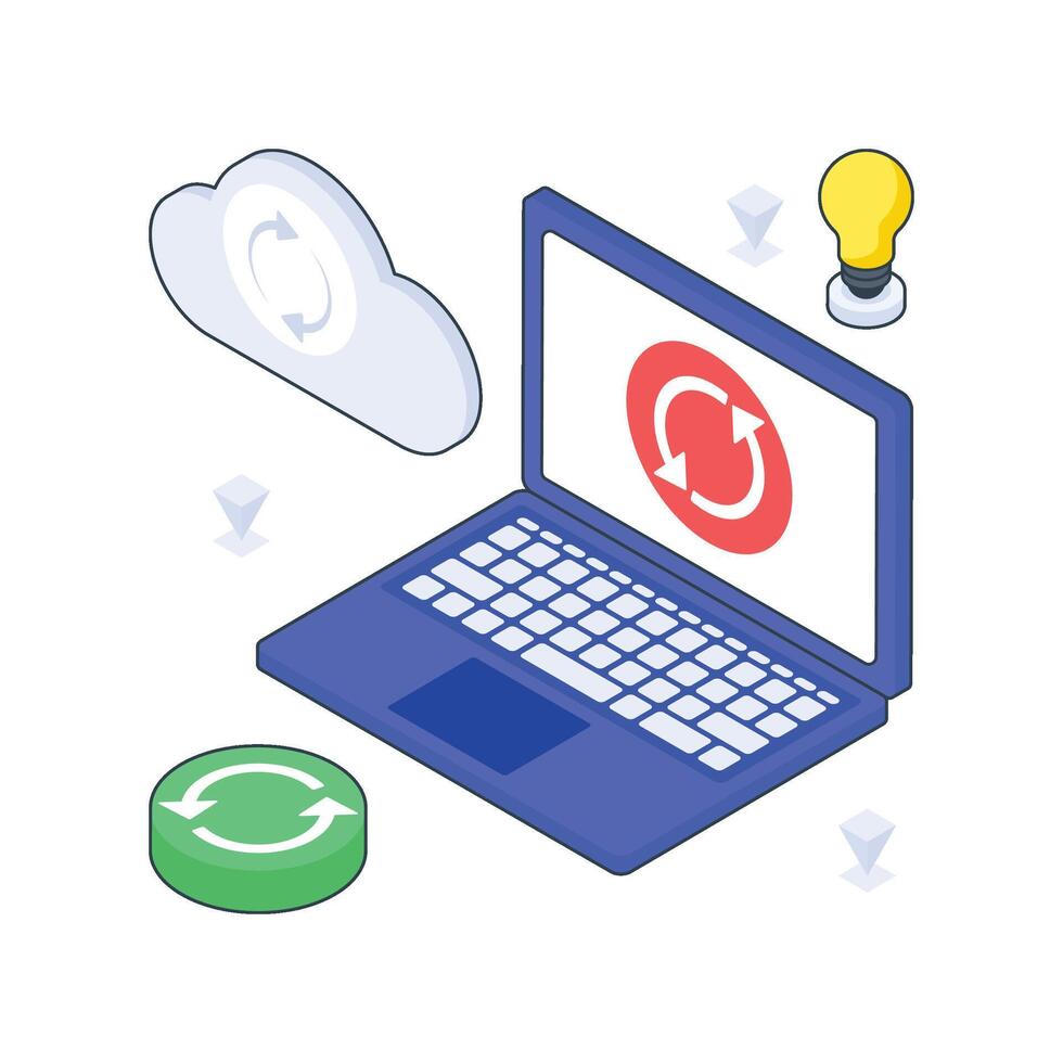 Cloud Sync isometric Colored illustration. vector