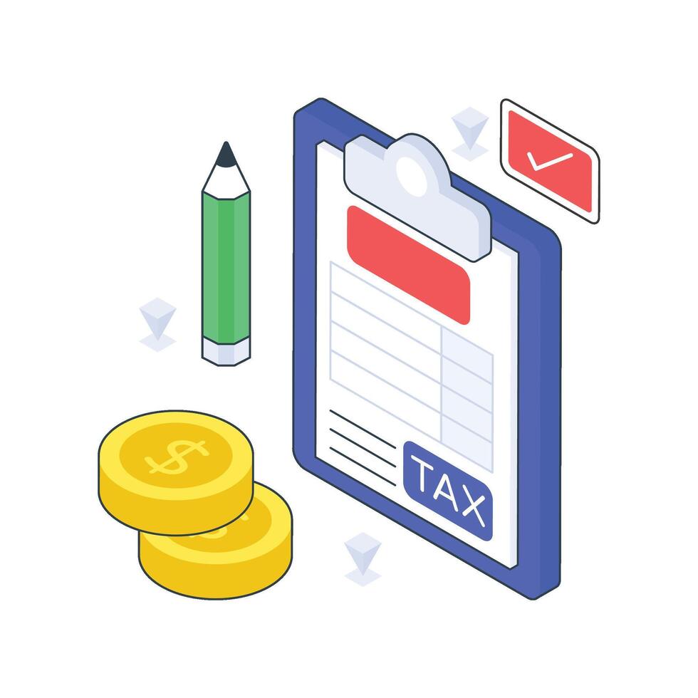 Tax Filling isometric Colored illustration. E vector