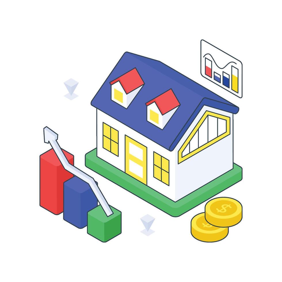 Property Value Increase isometric Colored illustration vector