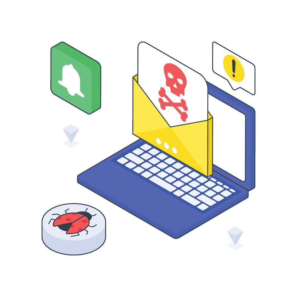 Spam Email isometric Colored illustration. vector
