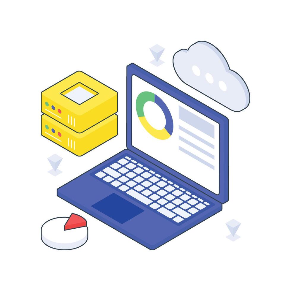 Cloud Data Analytics online isometric Colored illustration. EPS File stock illustration vector
