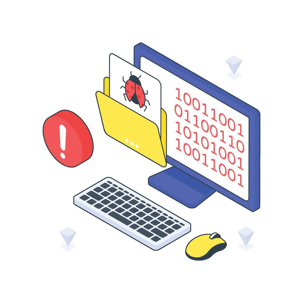 Infected File isometric Colored illustration. vector