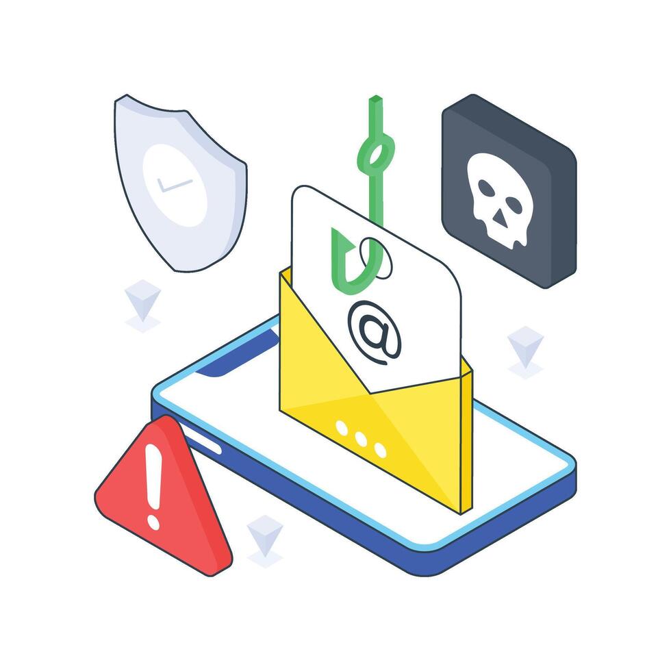 Email Phishing isometric Colored illustration. vector