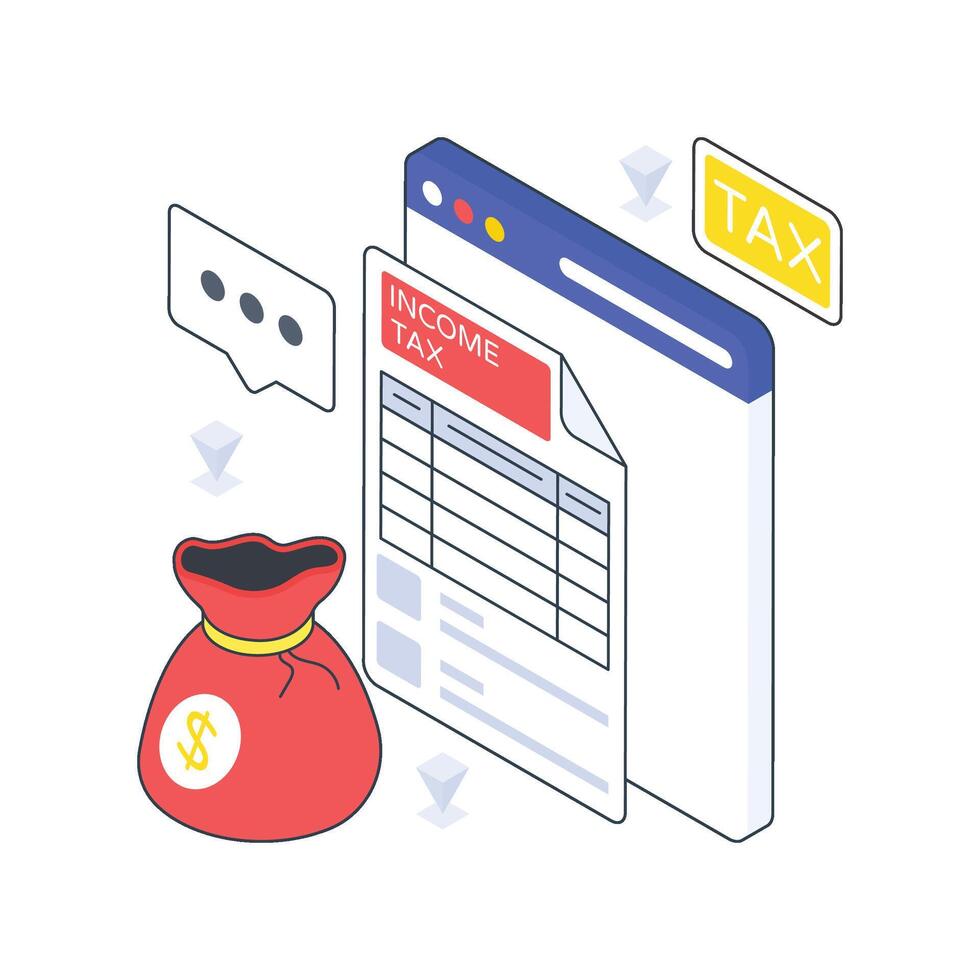 Income Tax isometric Colored illustration. vector