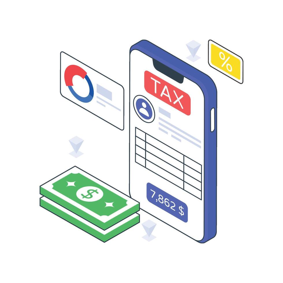 Tax App isometric Colored illustration. vector