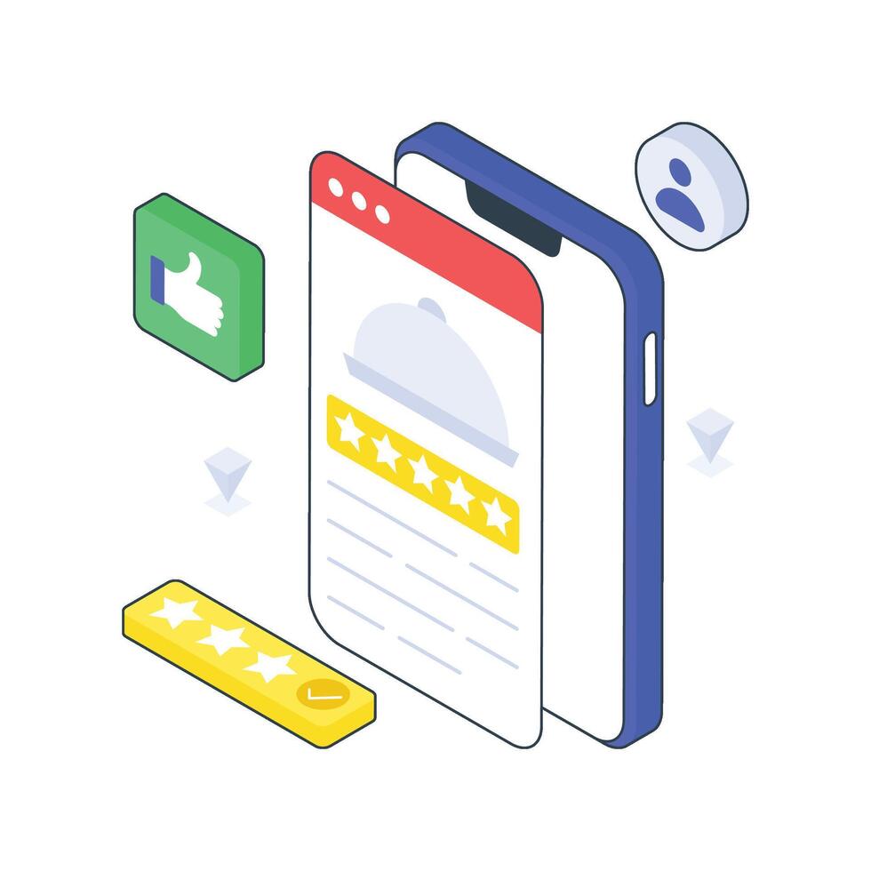 Online Food Customer Feedback isometric Colored illustration vector