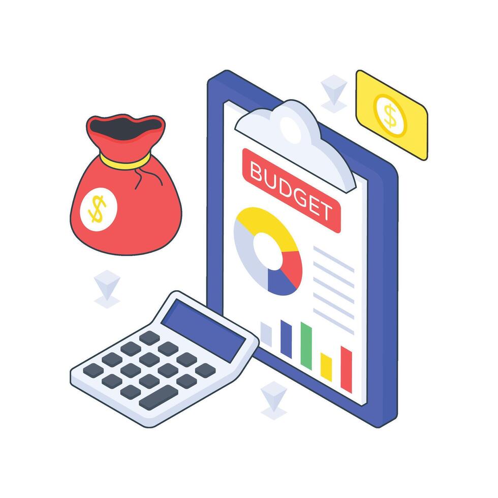 Budget Accounting isometric Colored illustration. vector