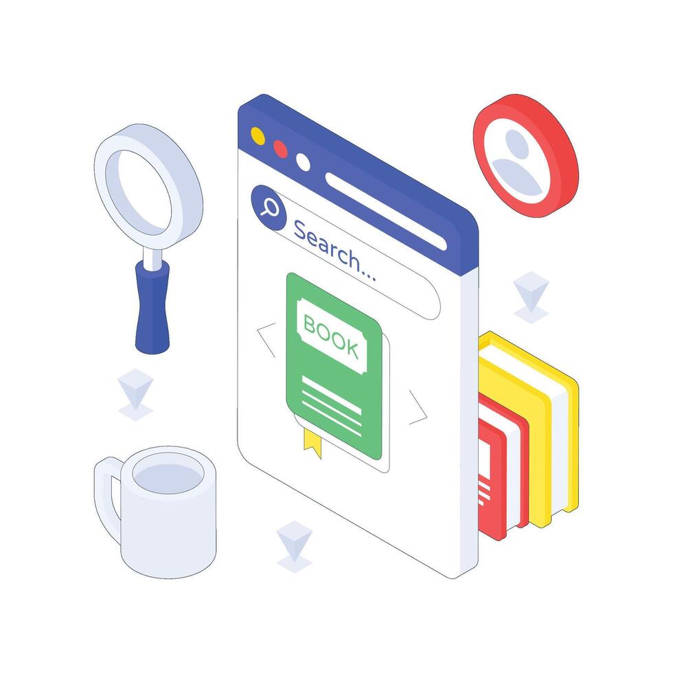 Search E Book isometric Colored illustration vector
