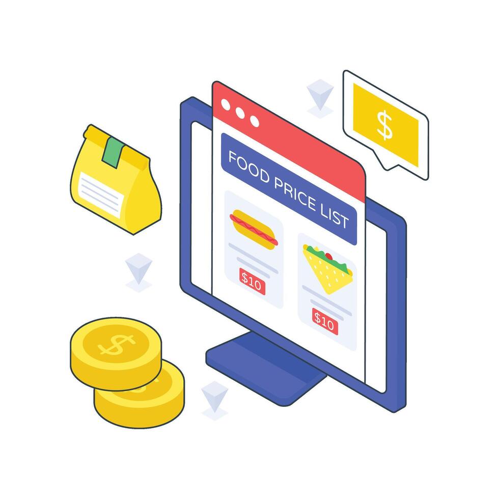 Online Food Price Check isometric Colored illustration vector