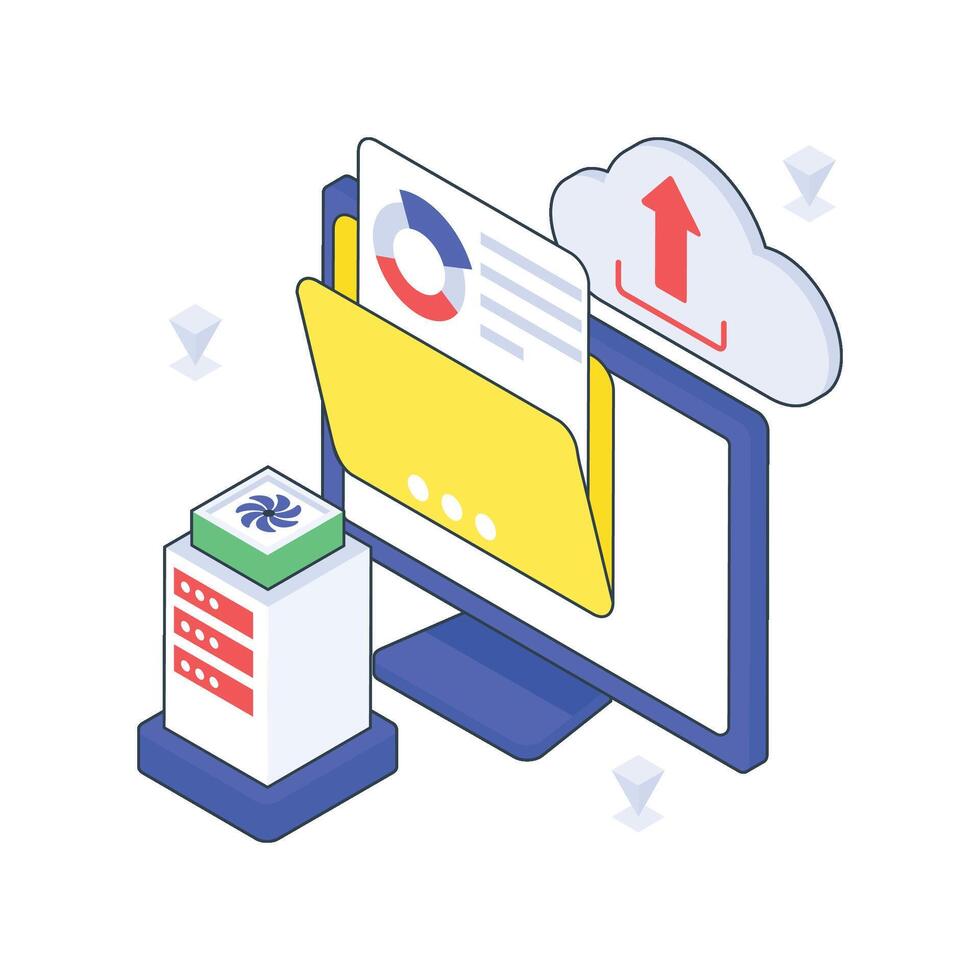 Data Uploading isometric Colored illustration. vector