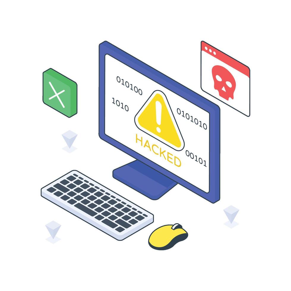 System Hacked isometric Colored illustration. vector