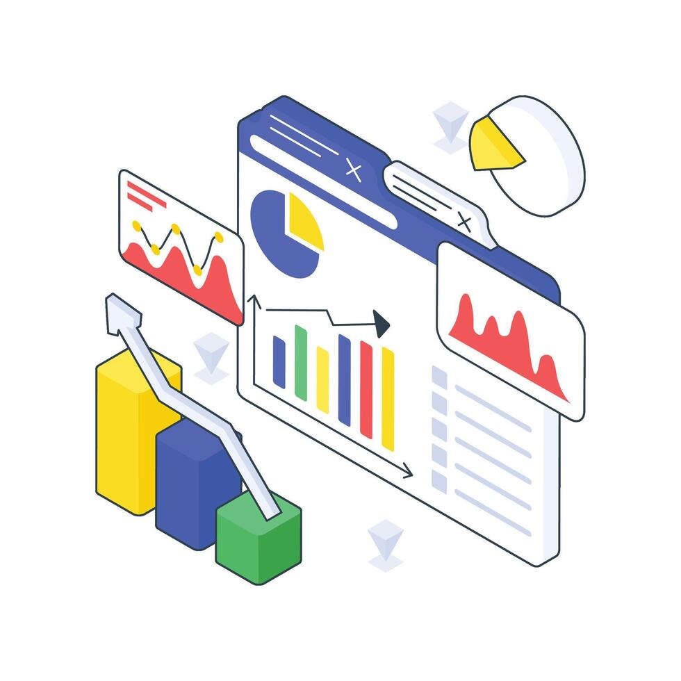 Growth Analysis isometric Colored illustration. vector