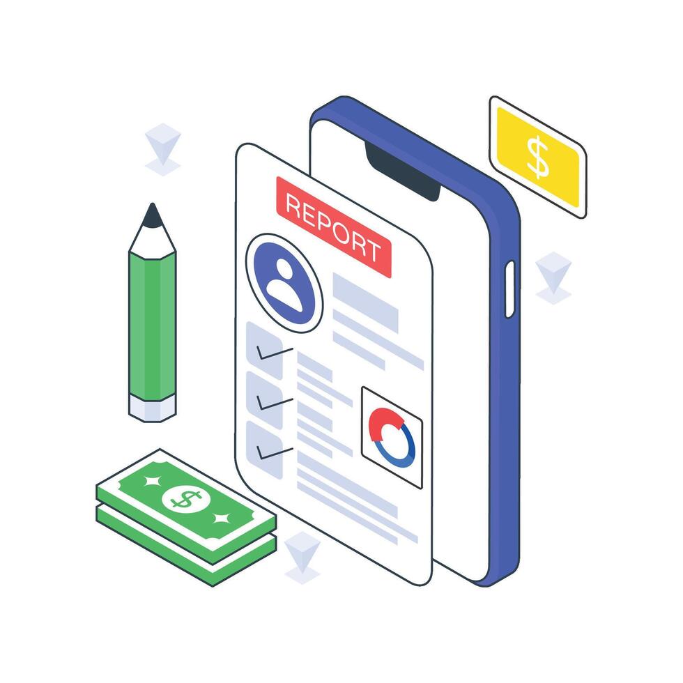 Accounts Report isometric Colored illustration. vector