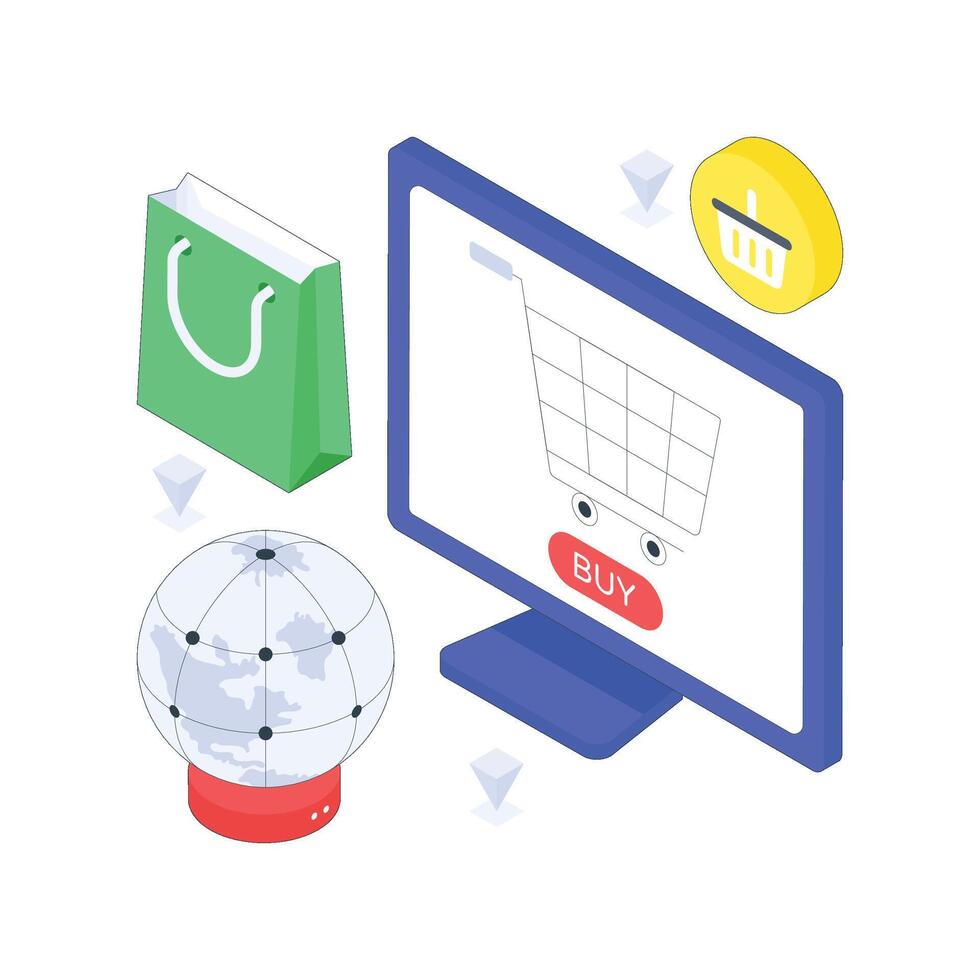 Global Shopping isometric Colored illustration. vector