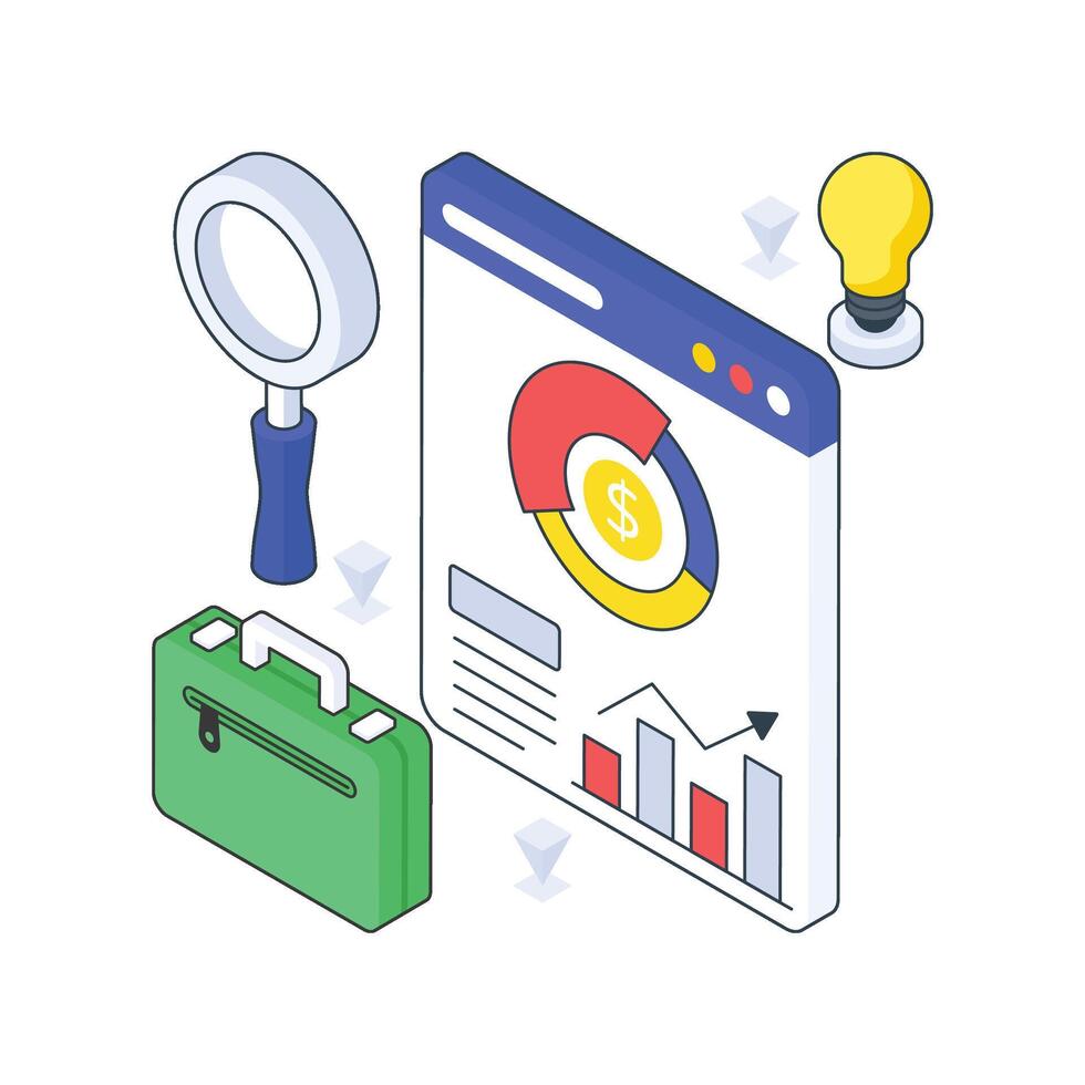 Business Idea Analysis isometric Colored illustration vector