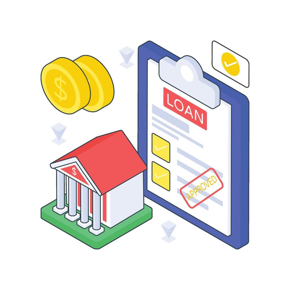 Loan Approved isometric Colored illustration. vector