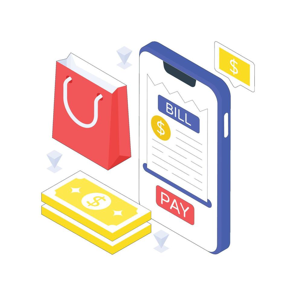 Shopping Invoice isometric Colored illustration. vector