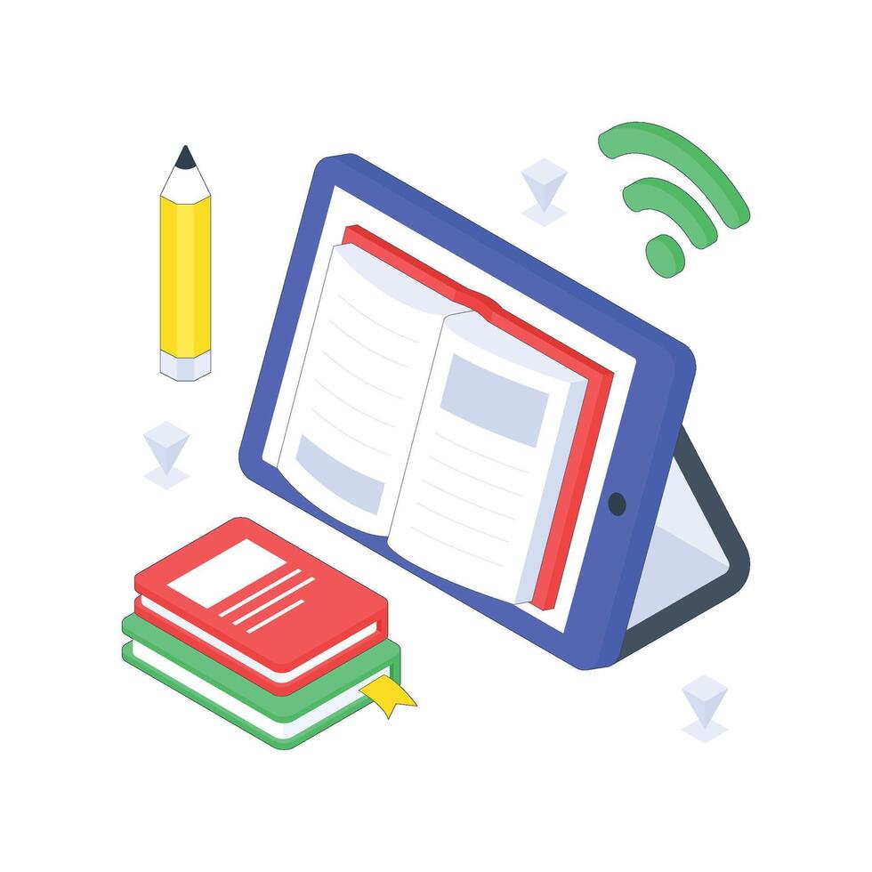 Studying Online Using Tablet isometric Colored illustration vector