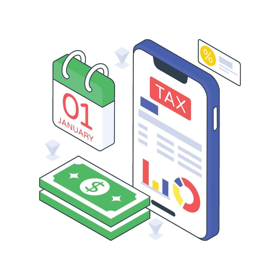 Annual Tax Report isometric Colored illustration vector