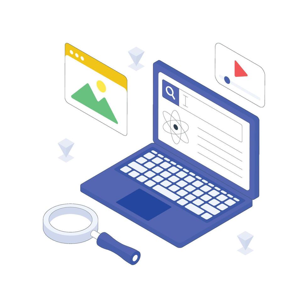 Content Search isometric Colored illustration vector
