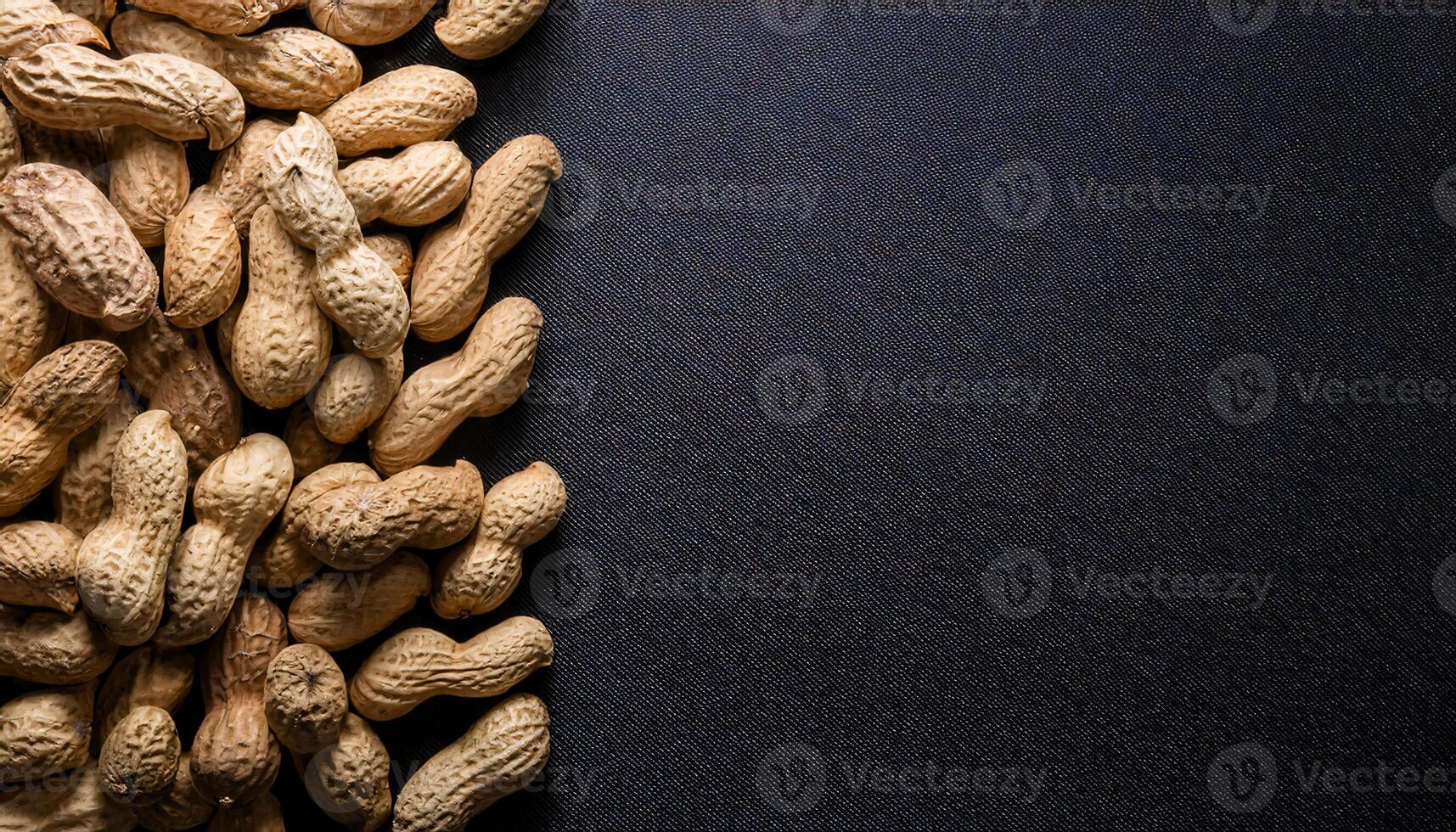natural unshelled peanuts neatly arranged on a dark textured background for organic food concepts and rustic snack themes photo