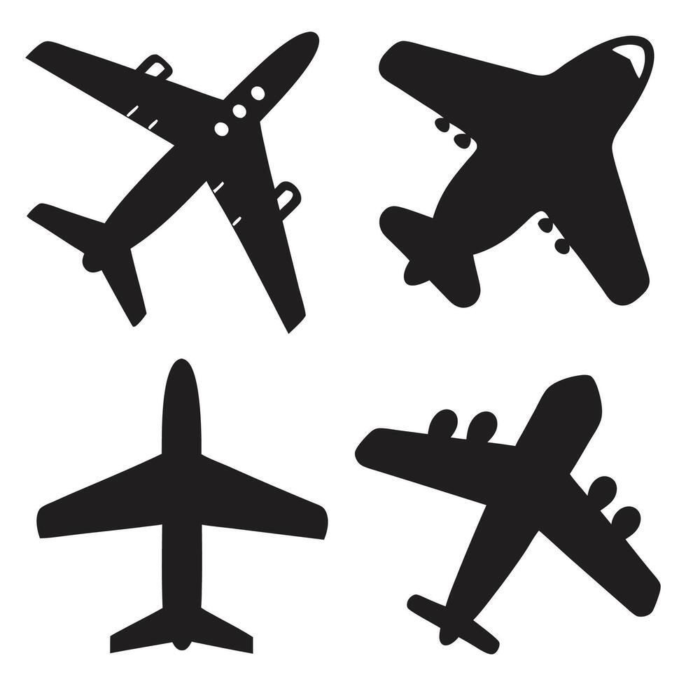 Unique silhouette Plane Icons for Aviation and Travel Themes aviation symbols travel icons vector