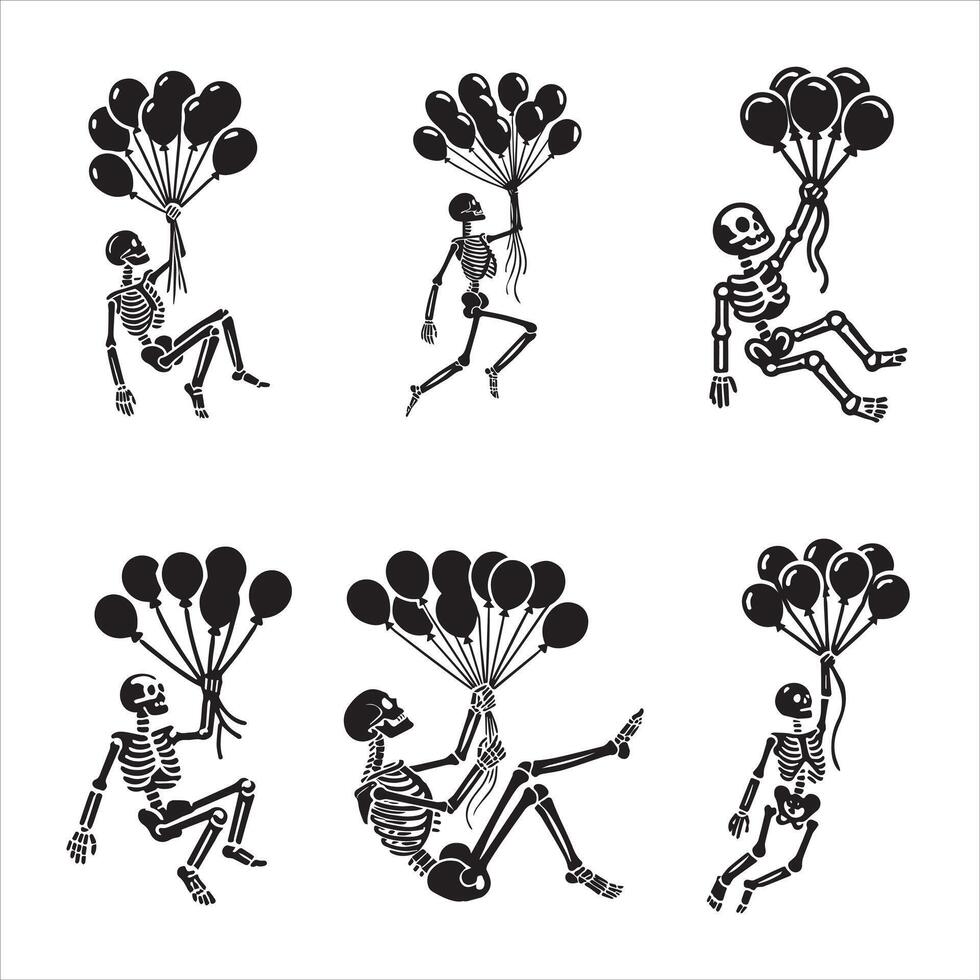 Collection of skeleton holding balloons illustration Clipart Design vector