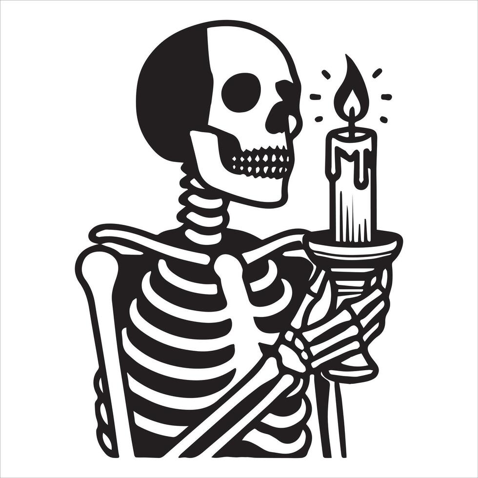 Skeleton with Candlelight Clipart Design vector
