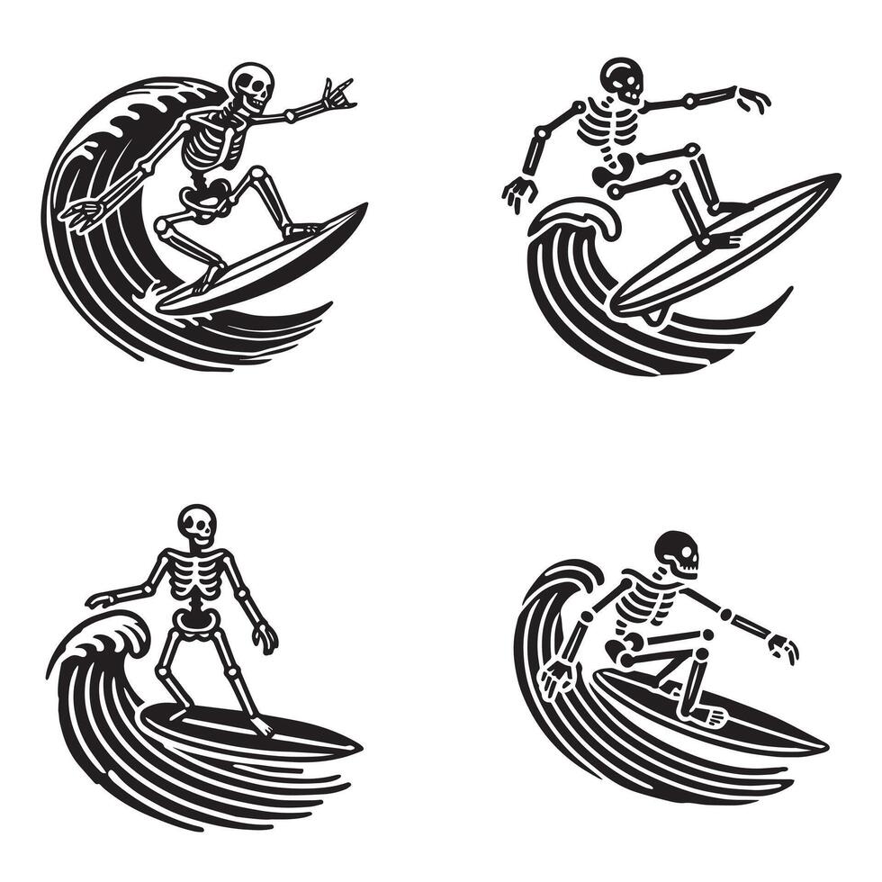 set of Skeleton Surfing illustration Clipart Design vector