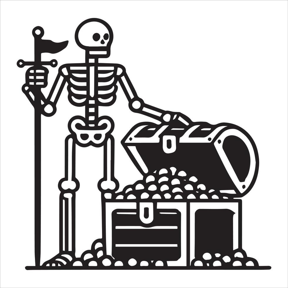 Eerie Skeleton and Gold Chest Clipart vector