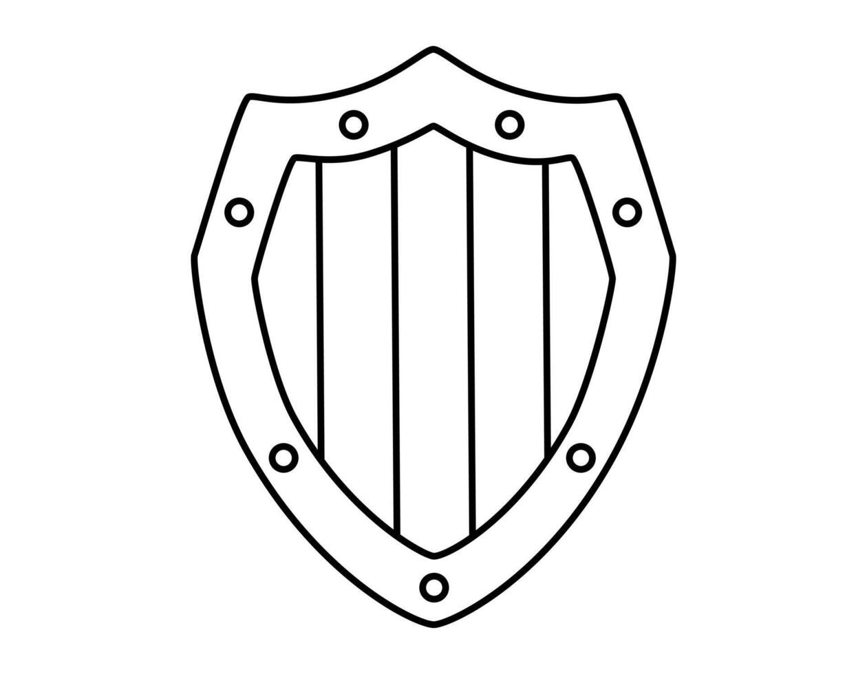 Hand drawn cute outline illustration guardian shield. Flat protection tool sticker line art doodle. Safety symbol icon. Confidential access. Defense, care in banking. Security system. Isolated. vector