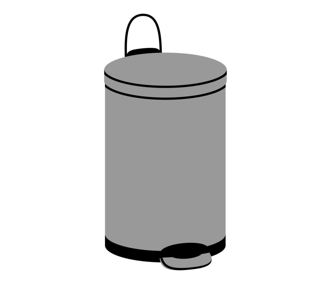 Hand drawn cute cartoon illustration of pedal garbage can with closed lid. Flat step on trash bin, environmental pollution doodle style. Ecology sticker, icon. Rubbish disposal. Isolated. vector