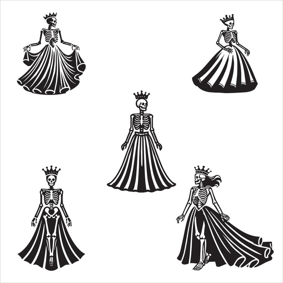 Collection of Skeleton Queen illustration , Queen Skull Clipart Design vector
