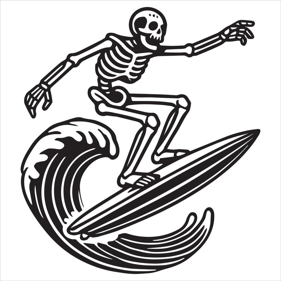 The Surfing Skeleton Illustration vector