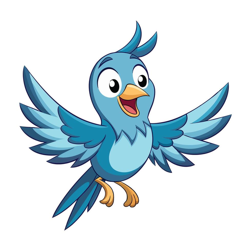 Cute blue cartoon bird flying vector