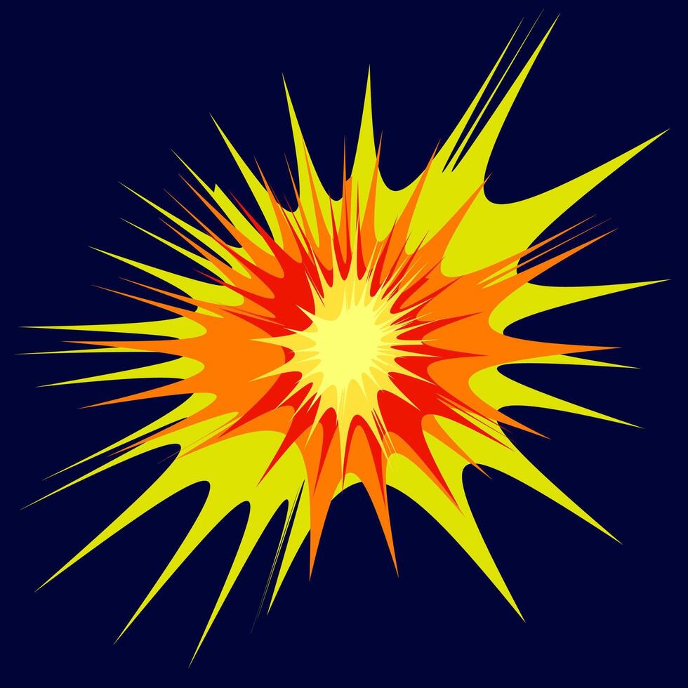 Drawing of an explosion of orange and yellow colors on a blue background in doodle style vector