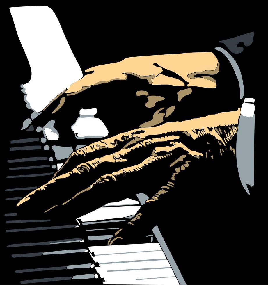Isolated, high contrast, playing piano hands illustration. vector