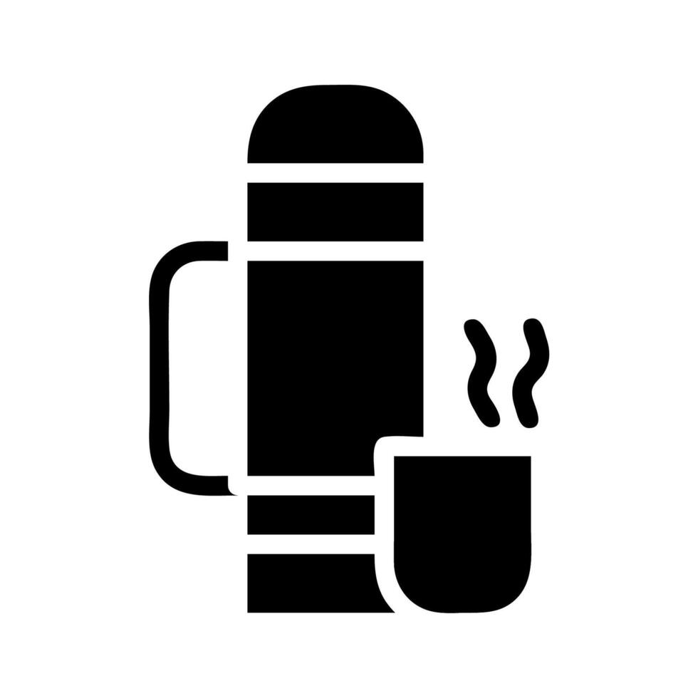 Thermos and cup with hot drink. Concept of travel, camping, and hot beverage. vector