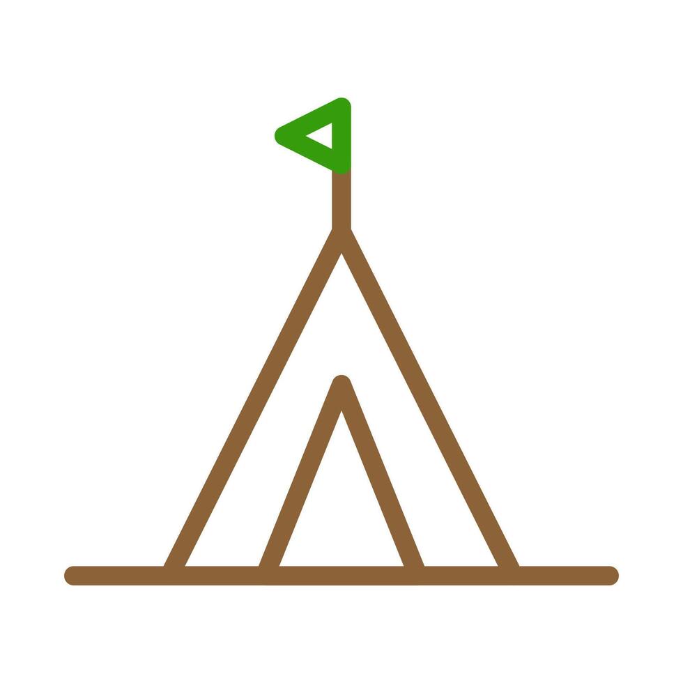 Camping tent icon with green flag. Concept of adventure, travel, and outdoor recreation. vector