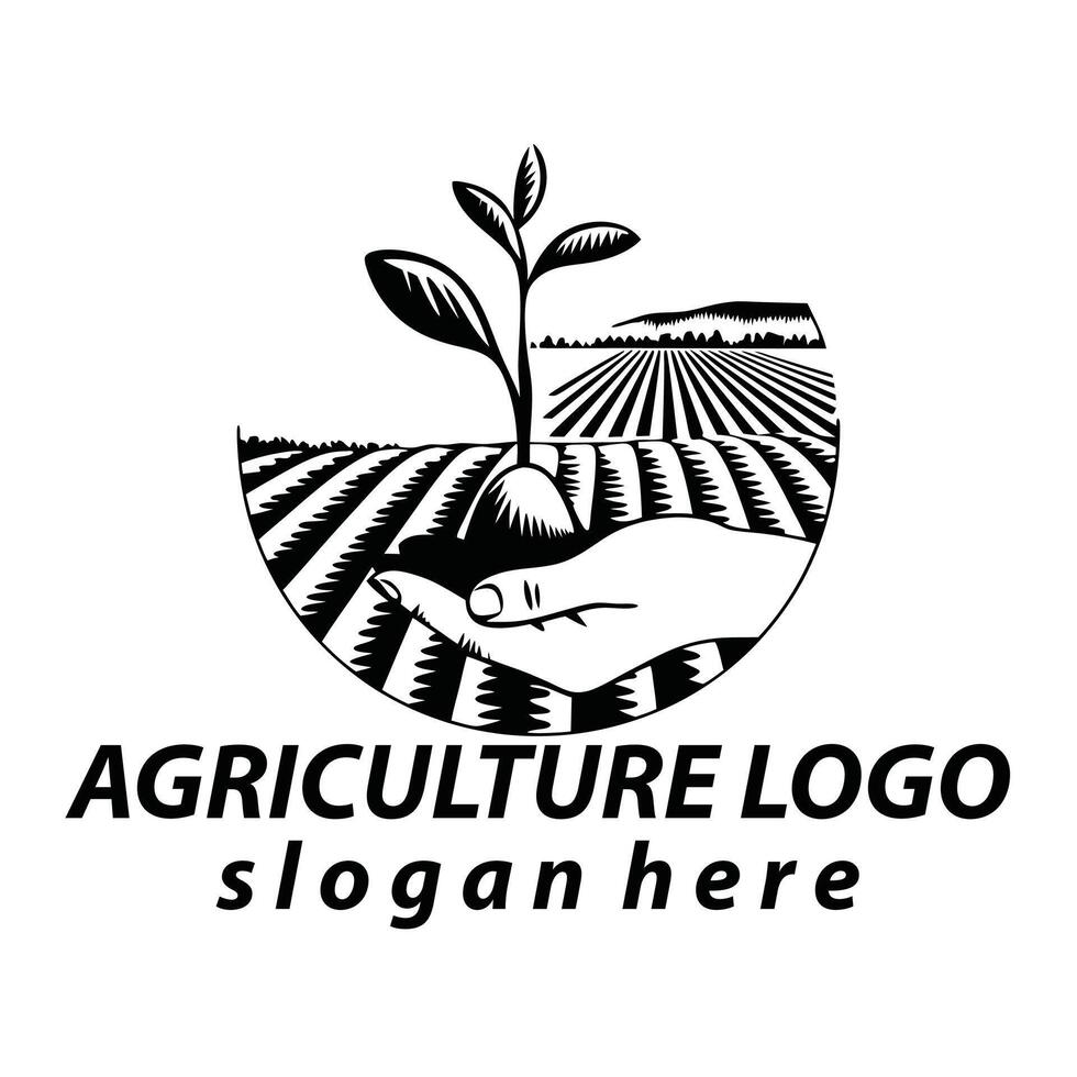landscape, agriculture and grass or lawn care logo vector