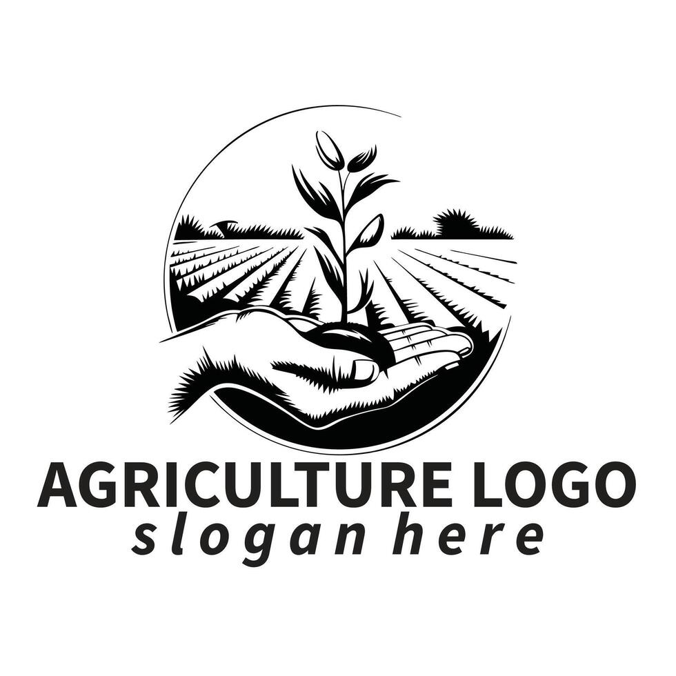 modern agriculture landscape lawn care garden tree logo design vector