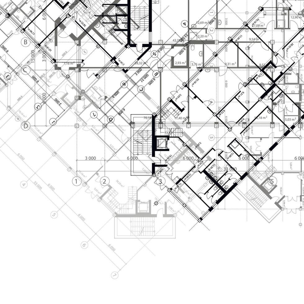Architectural black and white background with plans of building vector