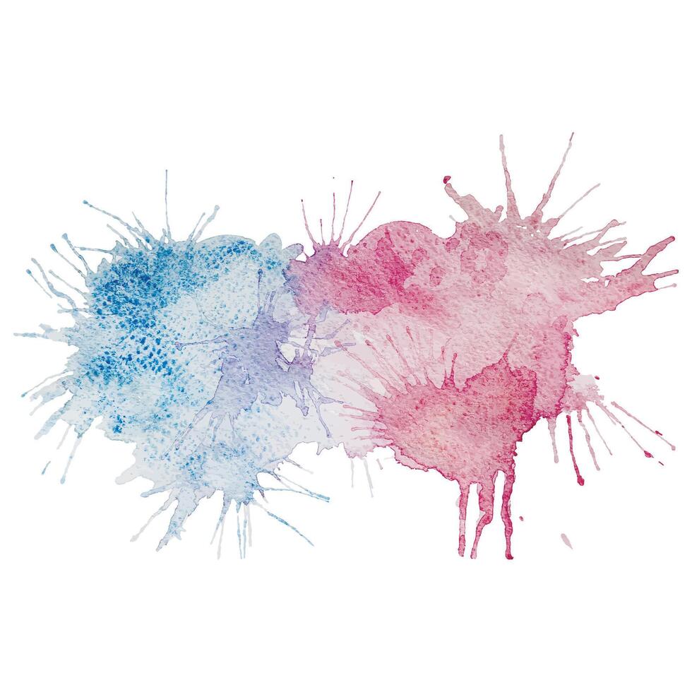Watercolor hand drawn light blue and pink grunge stains with splashes, isolated on the white background vector