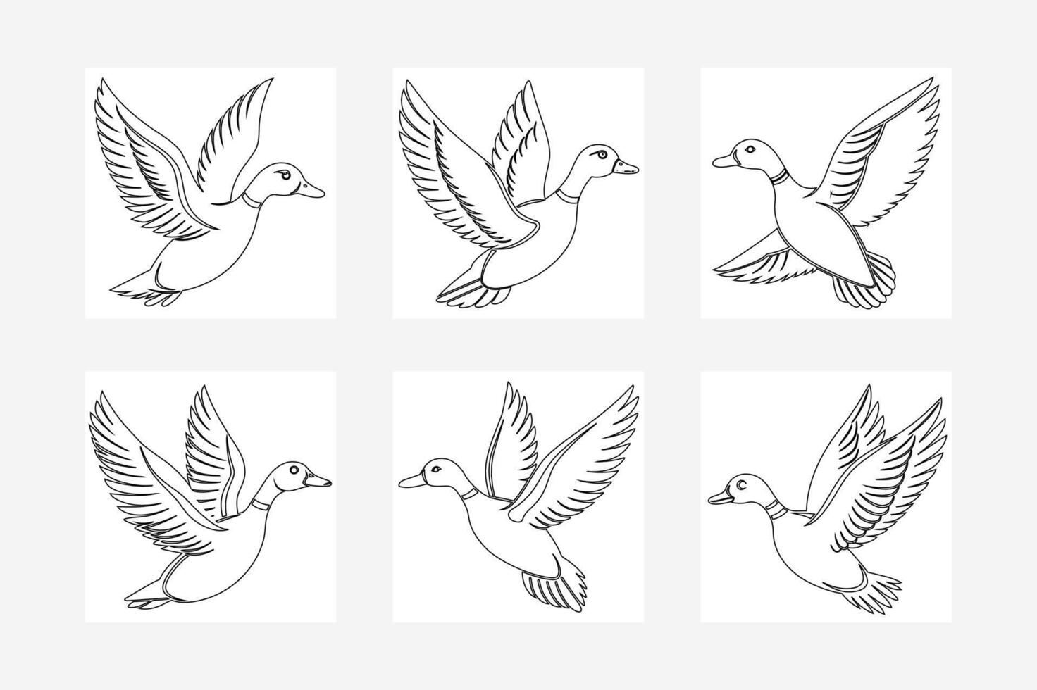 Flying Duck Line Art Illustration Minimalist Wildlife Drawing vector