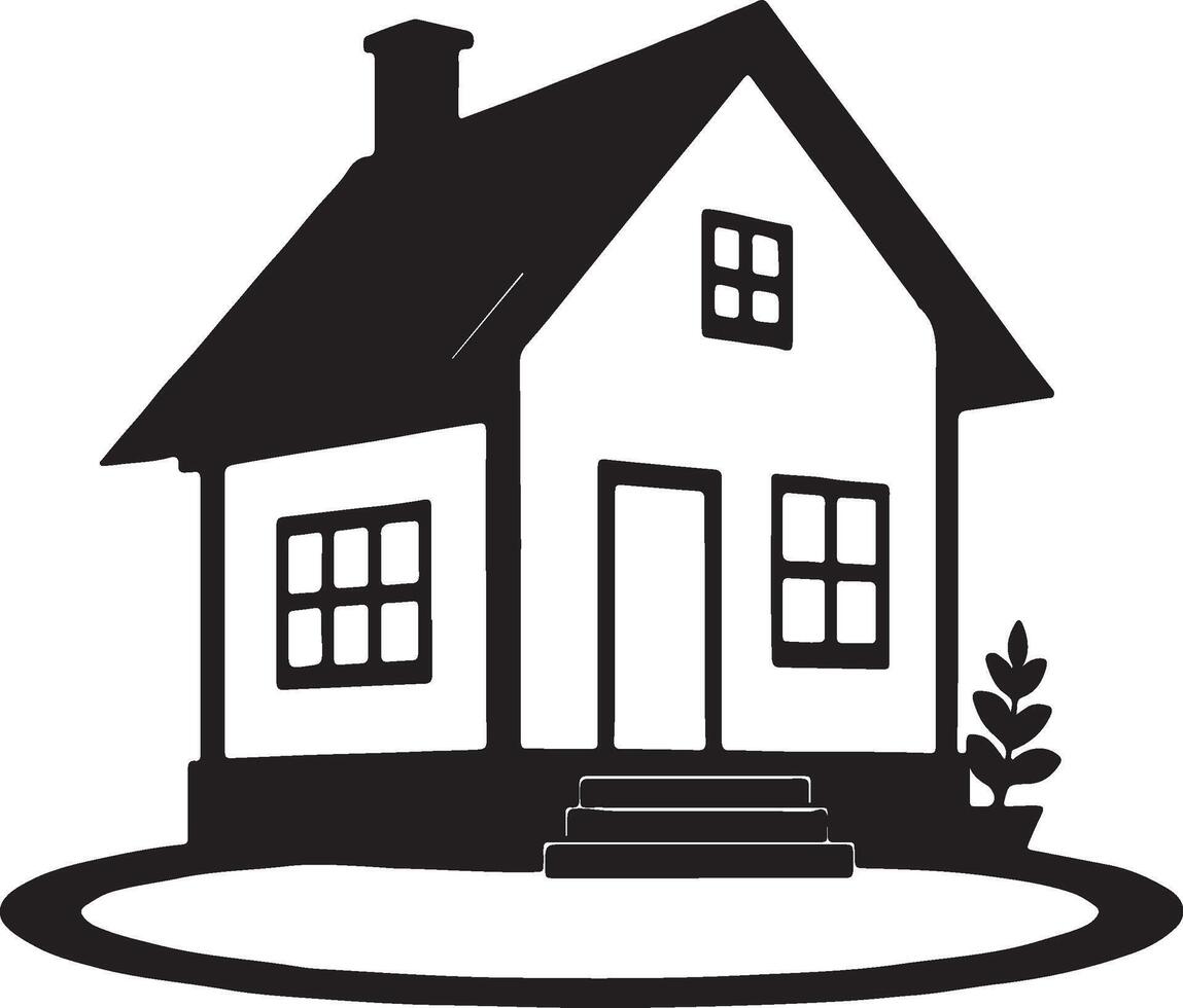 Black and white illustration simple house silhouette iconic home vector