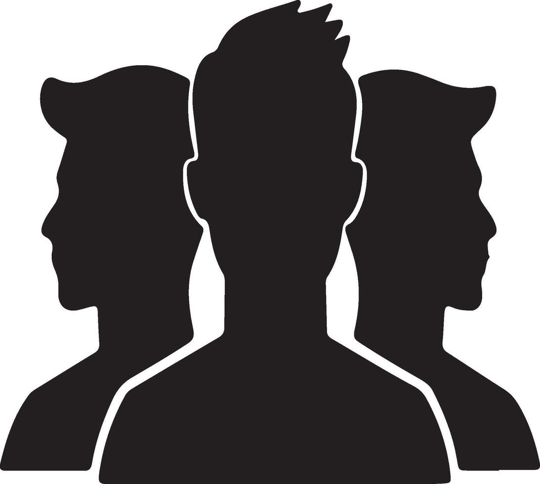 Silhouette three figures profile view front view minimalist design. vector
